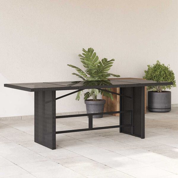 vidaXL Mesa de jardim com tampo de vidro 190x80x74 cm vime PE preto