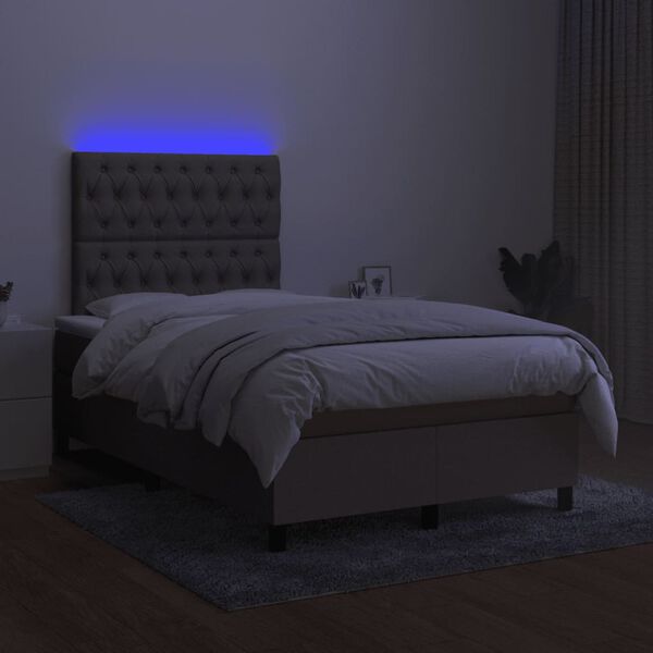 vidaXL Cama box spring colch&atilde;o/LED 120x190cm tecido cinza-acastanhado