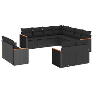 vidaXL 11 pcs conjunto sof&aacute;s de jardim c/ almofad&otilde;es vime PE preto