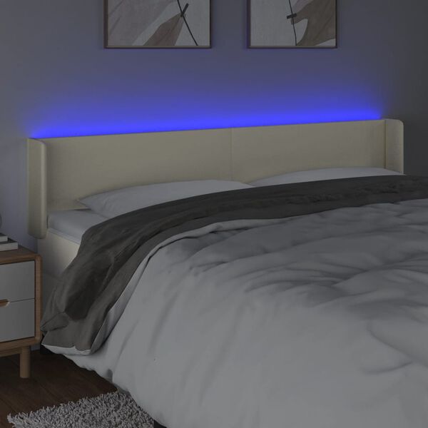 vidaXL Cabeceira de cama c/ LED 183x16x78/88 cm couro artificial cr&egrave;me