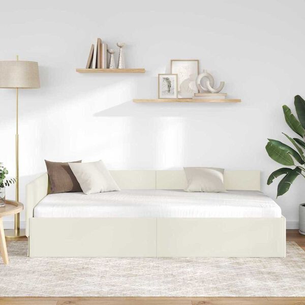 vidaXL Estrutura de Cama de Canto Creme 80 cm x 200 cm Veludo