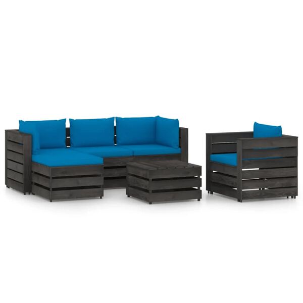 vidaXL 6 pcs conj. lounge jardim + almofad&otilde;es madeira impreg. cinzento