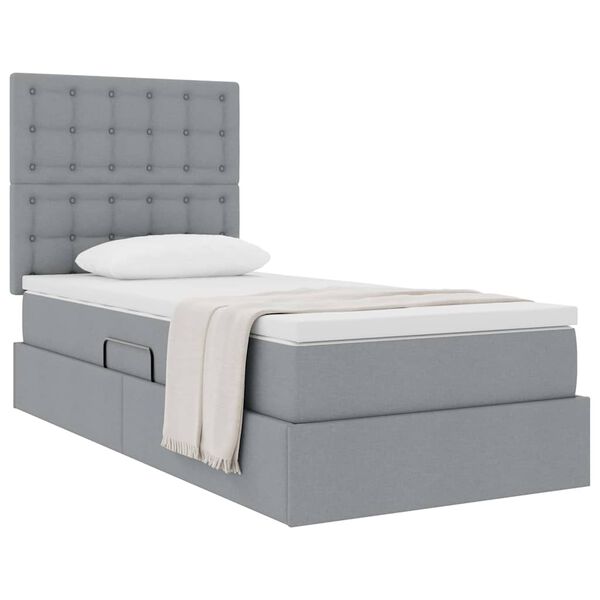 vidaXL Cama com arruma&ccedil;&atilde;o e colch&atilde;o Cinzento-claro 90 x 190 cm