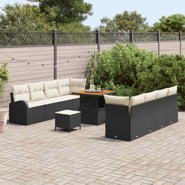 vidaXL Conjunto de Sof&aacute; de Jardim 11 pcs Preto e Creme 80 x 80 x 71 cm