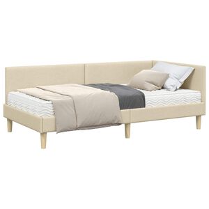 vidaXL Estrutura de Cama de Canto com Colch&atilde;o 2 pcs Creme tecido