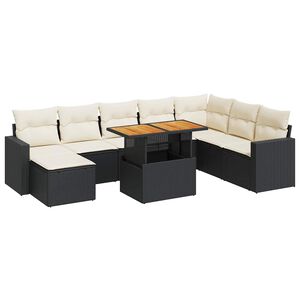 vidaXL 9 pcs conjunto de sof&aacute;s p/ jardim c/ almofad&otilde;es vime PE preto
