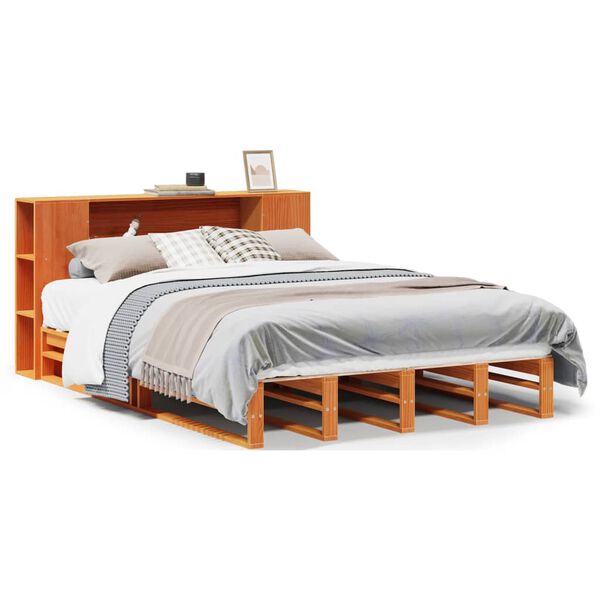 VidaXL Cama com estante sem colch&atilde;o 140x190 cm madeira maci&ccedil;a