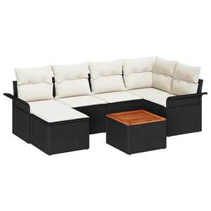 vidaXL Conjunto de Sof&aacute; de Jardim 7 unid. Preto vime PE