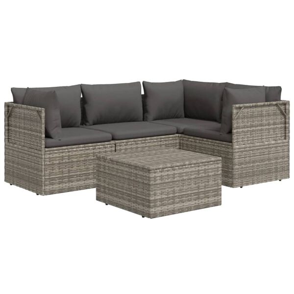 vidaXL 5 pcs conjunto lounge de jardim c/ almofad&otilde;es vime PE cinzento
