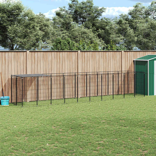 vidaXL Canil para cães 6,05 m² aço preto
