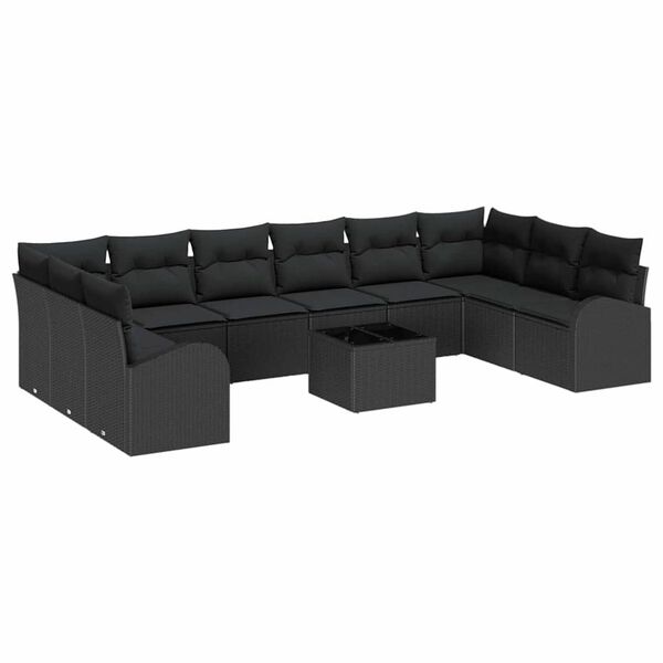vidaXL Conjunto de Sof&aacute;s com almofada 11 pcs Preto vime PE