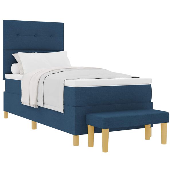 vidaXL Cama Box com colch&atilde;o com cabeceira Azul 90 x 190 cm tecido