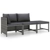 vidaXL 3 pcs conjunto lounge de jardim c/ almofad&otilde;es vime PE cinzento