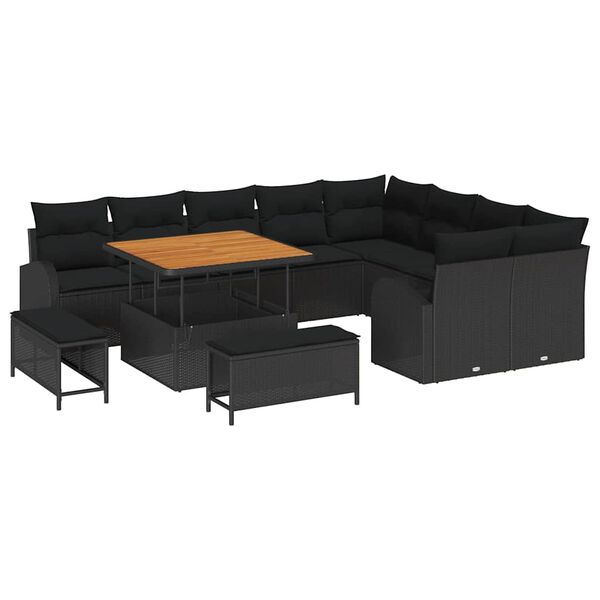 vidaXL Conjunto de Sofá de Jardim 12 pcs Preto 100 x 100 x 71 cm