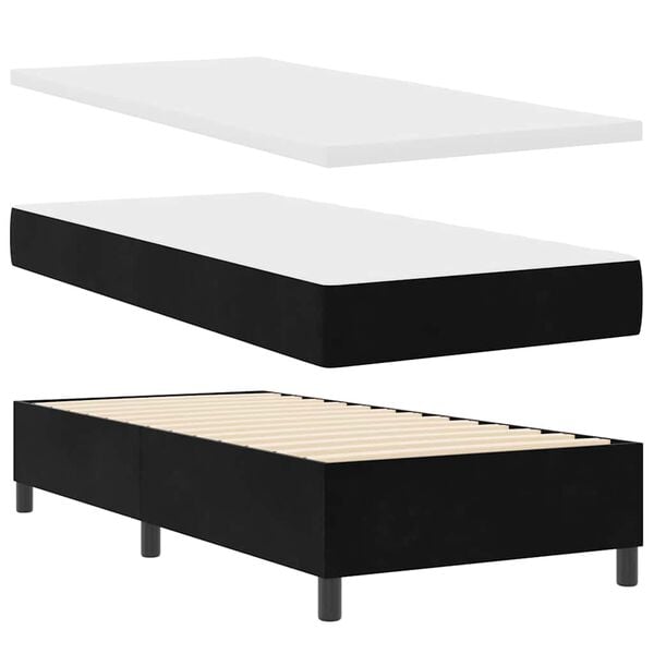 vidaXL Cama Box com colch&atilde;o com cabeceira Preto 100 x 200 cm Veludo