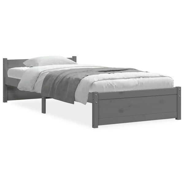 vidaXL Estrutura cama pequena solteiro 75x190 cm madeira maci&ccedil;a cinza