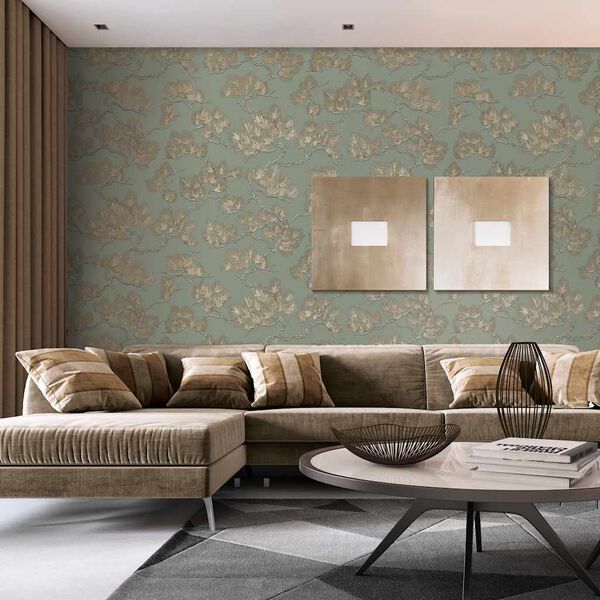 DUTCH WALLCOVERINGS Papel de parede efeito pinheiros cor verde