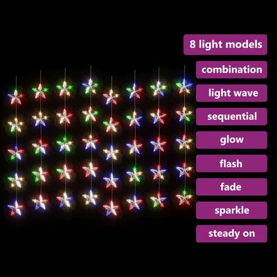 vidaXL Cortina iluminação c/ estrelas 200 LEDs 8 funções colorido