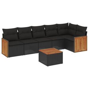 vidaXL 7 pcs conjunto de sof&aacute;s p/ jardim c/ almofad&otilde;es vime PE preto