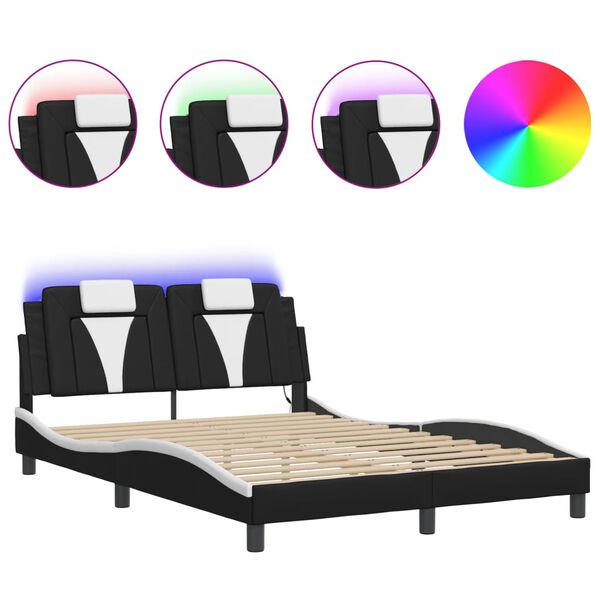 vidaXL Estrutura de cama Viana com LED sem colch&atilde;o 140x200cm preto/branco