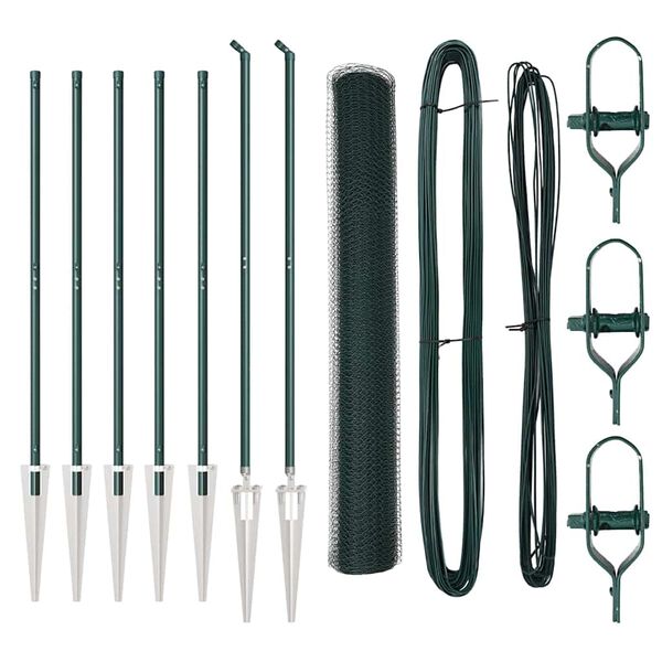 vidaXL Poste de Cerca Verde 10 x 1,4 m (malha de 13 mm) A&ccedil;o e PVC