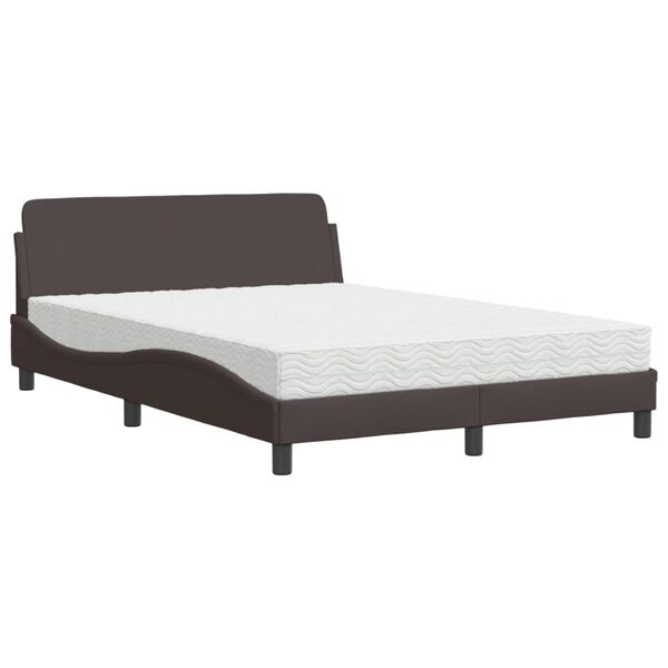 vidaXL Cama com colchão Dover 140x200 cm tecido castanho-escuro