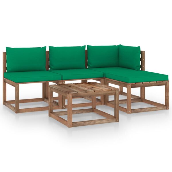 vidaXL 5pcs conj. lounge paletes jardim c/ almofad&otilde;es pinho impregnado