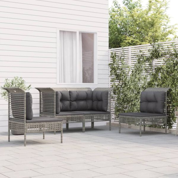 vidaXL 4 pcs conjunto lounge de jardim c/ almofadões vime PE cinzento