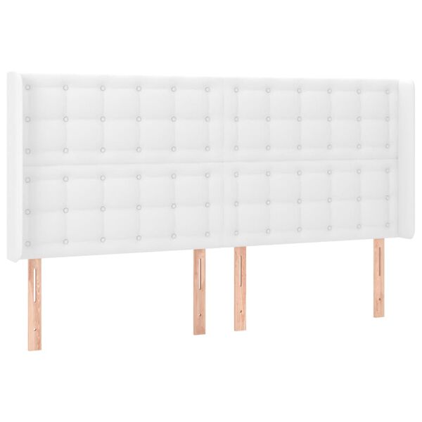 vidaXL Cabeceira cama c/ abas couro artificial 203x16x118/128cm branco