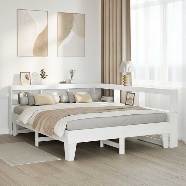 vidaXL Cama com estante sem colch&atilde;o 160x200 cm pinho maci&ccedil;o branco
