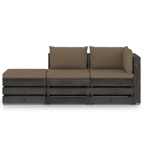 vidaXL 3 pcs conj. lounge jardim + almofad&otilde;es madeira impreg. cinzento