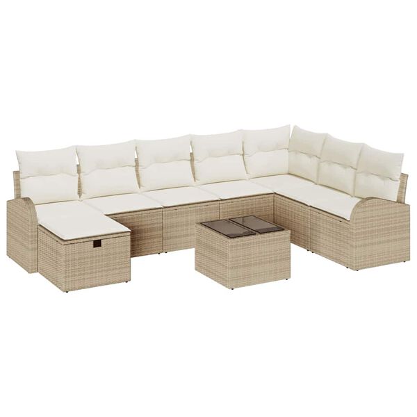 vidaXL Conjunto de Sof&aacute; de Jardim 9 pcs Bege Rattan Sint&eacute;tico