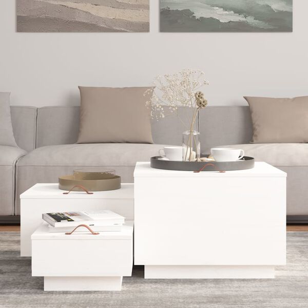 vidaXL Caixas de arrumação com tampas 3 pcs pinho maciço branco