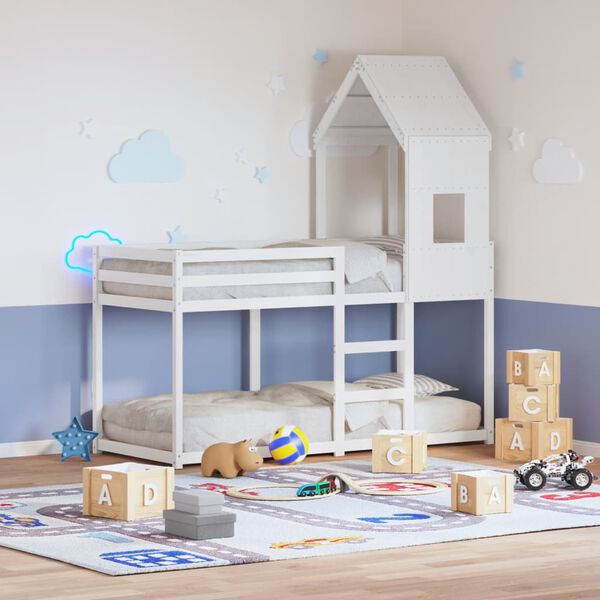 vidaXL Telhado de cama infantil 60x99x139,5 cm pinho maci&ccedil;o branco