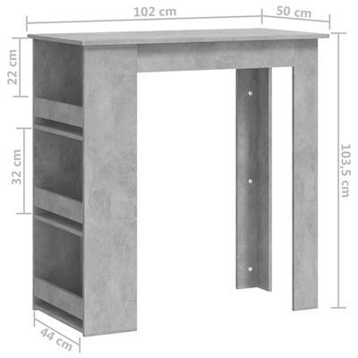 vidaXL Mesa de bar com prateleira 102x50x103,5 cm cinza cimento