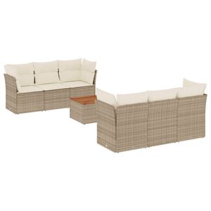 vidaXL 7 pcs conjunto de sof&aacute;s p/ jardim com almofad&otilde;es vime PE bege