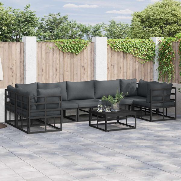 vidaXL Conjunto de Sof&aacute; de Jardim com almofada 8 pcs Preto Alum&iacute;nio