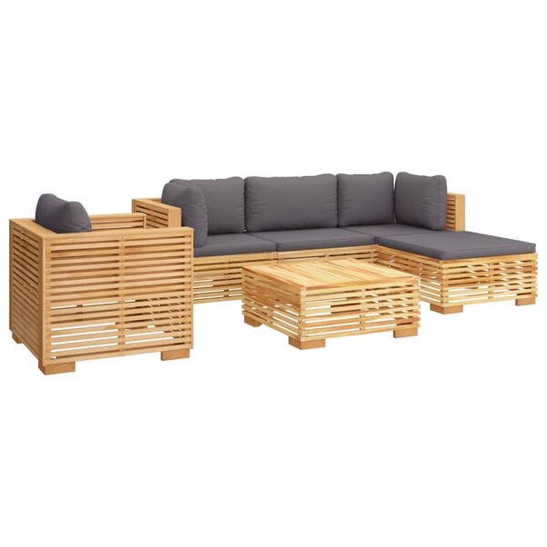 vidaXL 6 pcs conjunto lounge jardim c/ almofad&otilde;es madeira teca maci&ccedil;a