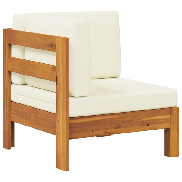 vidaXL Sof&aacute; de canto c/ almofad&otilde;es branco nata madeira ac&aacute;cia maci&ccedil;a