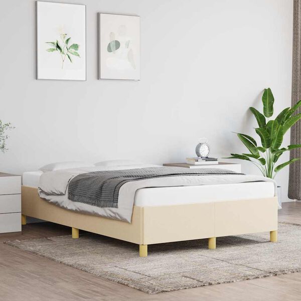 vidaXL Estrutura de cama sem colch&atilde;o 120x190 cm tecido creme