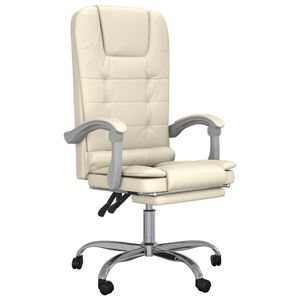 vidaXL Cadeira escrit&oacute;rio massagens reclin&aacute;vel couro artificial creme