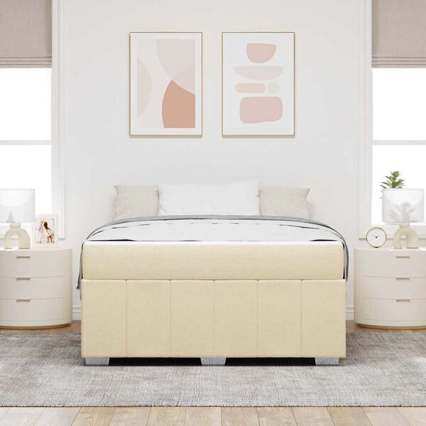 vidaXL Estrutura da Cama com colch&atilde;o Creme 140 x 200 cm tecido