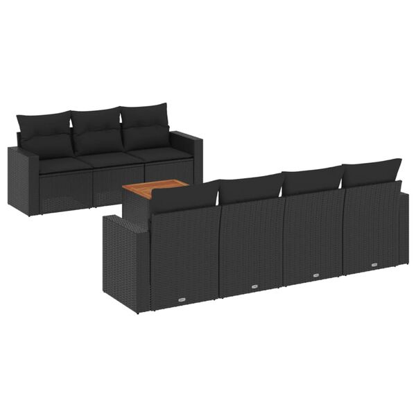 vidaXL 8 pcs conjunto sof&aacute;s de jardim com almofad&otilde;es vime PE preto