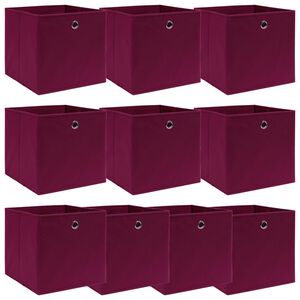 vidaXL Caixas de arruma&ccedil;&atilde;o 10 pcs 32x32x32 cm tecido vermelho escuro