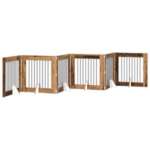 vidaXL Port&atilde;o dobr&aacute;vel para c&atilde;es com suportes 6 pcs Madeira antiga