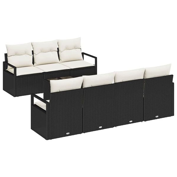 vidaXL Conjunto de Sofá de Jardim com almofada 8 pcs Preto e Creme