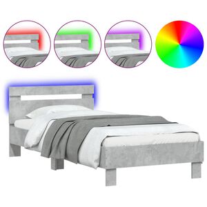 vidaXL Estrutura de cama c/ cabeceira/luzes LED 90x200cm cinza cimento