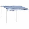 vidaXL Toldo retr&aacute;til autom&aacute;tico com postes 3,5x2,5 m azul e branco