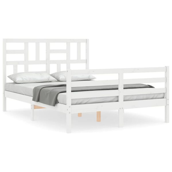vidaXL Estrutura de cama com cabeceira 140x200cm madeira maciça branco