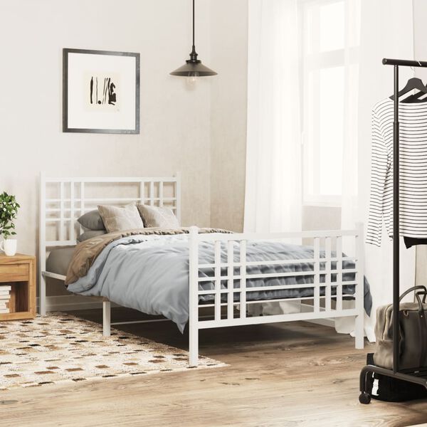 vidaXL Estrutura de cama com cabeceira e p&eacute;s 100x190 cm metal branco